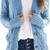 Womens Open Front Cardigan Fashion Button Down Cable Knit Chunky Outwear Coats