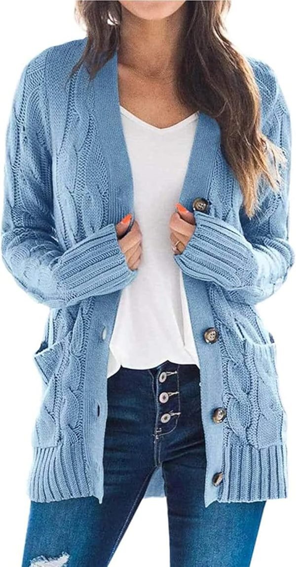 Womens Open Front Cardigan Fashion Button Down Cable Knit Chunky Outwear Coats
