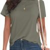 Basic T Shirts for Women UPF 50+ Short Saonta Casual Summer Tops Trendy Solid Loose Fit Tshirt