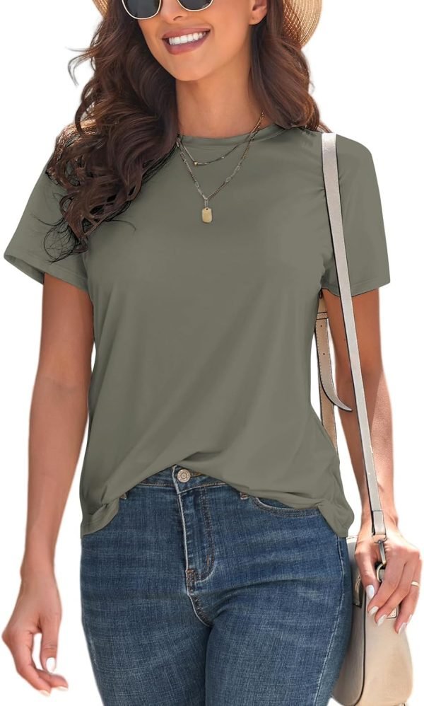 Basic T Shirts for Women UPF 50+ Short Saonta Casual Summer Tops Trendy Solid Loose Fit Tshirt