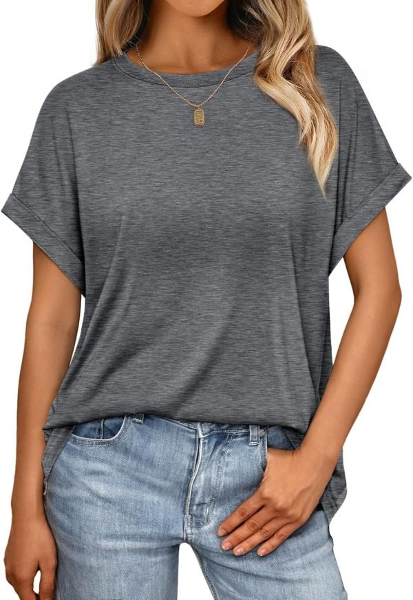 Women Tops Casual Basic T Shirts Loose Fit Crewneck Short Saonta Summer Outfits