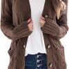 Womens Open Front Cardigan Fashion Button Down Cable Knit Chunky Outwear Coats