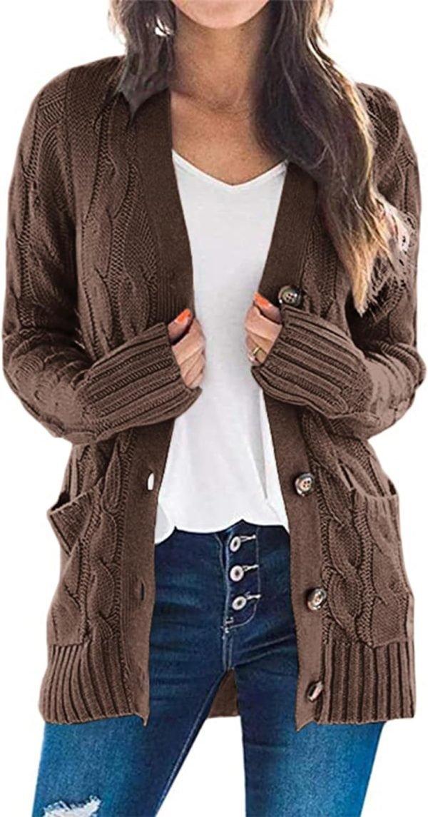 Womens Open Front Cardigan Fashion Button Down Cable Knit Chunky Outwear Coats