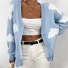 Women's Button Down V Neck Long Saonta Cloud Open Front Knit Cardigan Sweater