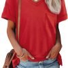Womens T Shirts 2024 Short Saonta V-Neck Shirts Cute Fit Summer Casual Tee Tops S-XXL