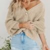 Womens Open Front Long Saonta Button Chunky Knit Cardigan Sweater