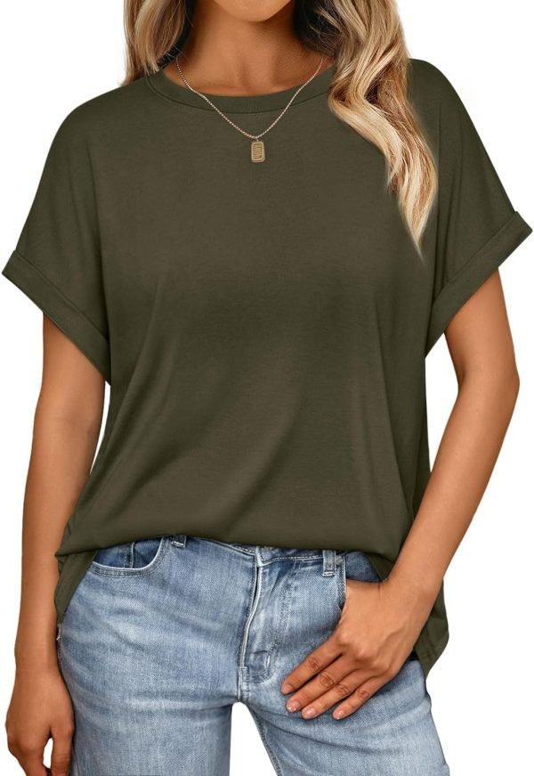 Women Tops Casual Basic T Shirts Loose Fit Crewneck Short Saonta Summer Outfits