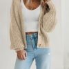 Womens Open Front Long Saonta Button Chunky Knit Cardigan Sweater