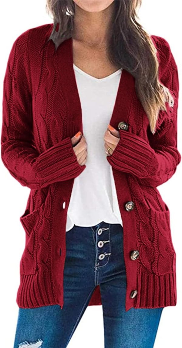 Womens Open Front Cardigan Fashion Button Down Cable Knit Chunky Outwear Coats