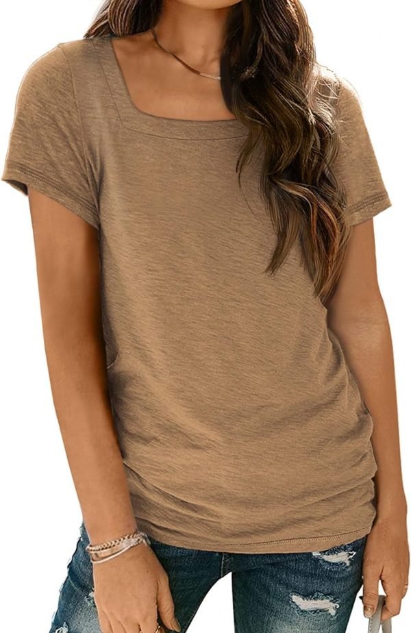 Womens Tops Casual Spring Summer Tshirts 2024 Short Saonta Square Neck Basic Tee Outfits