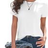 Basic T Shirts for Women UPF 50+ Short Saonta Casual Summer Tops Trendy Solid Loose Fit Tshirt