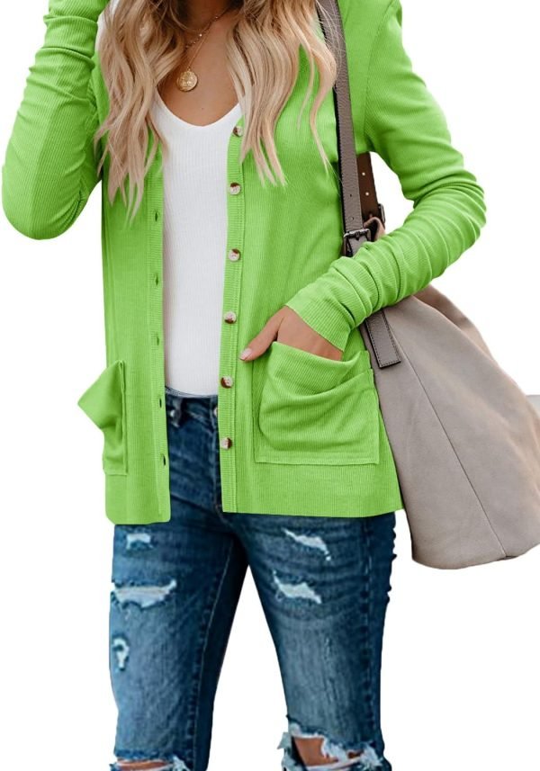 Women's Cardigans Button Down Solid Knit Loose Cardigans with Pockets