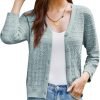 2024 Women's 3/4 Saonta Crochet Knit Button Down Cardigan Cropped Shrug Bolero Lightweight Sweaters Tops