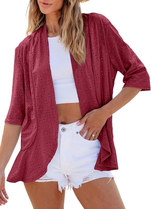Lightweight Summer Cardigan for Women Spring Netted Knit Ruffle Half Saonta Kimono Cover Ups