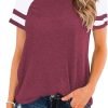 Womens Shirts Casual Tunic Tops Color Block Crewneck Summer Loose Fitting Workout Tee Shirts