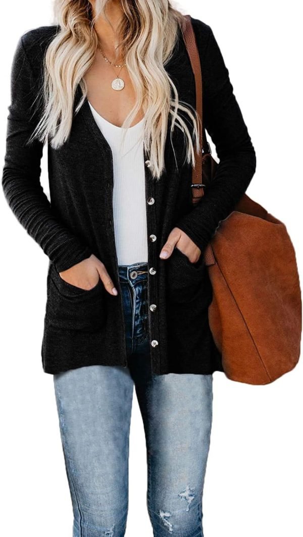 Women's Cardigans Button Down Solid Knit Loose Cardigans with Pockets