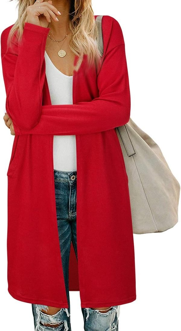 Women's Open Front Cardigan Shirt with Pockets Long Saonta Lightweight Coat