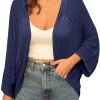 Open Front 3/4 Saonta Batwing Cardigan for Women Lightweight Crochet Summer Cardigan Hollow-out Cover Ups