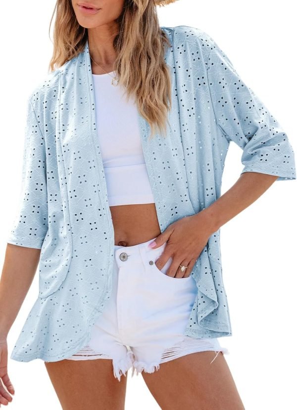 Lightweight Summer Cardigan for Women Spring Netted Knit Ruffle Half Saonta Kimono Cover Ups