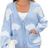Women's Button Down V Neck Long Saonta Cloud Open Front Knit Cardigan Sweater