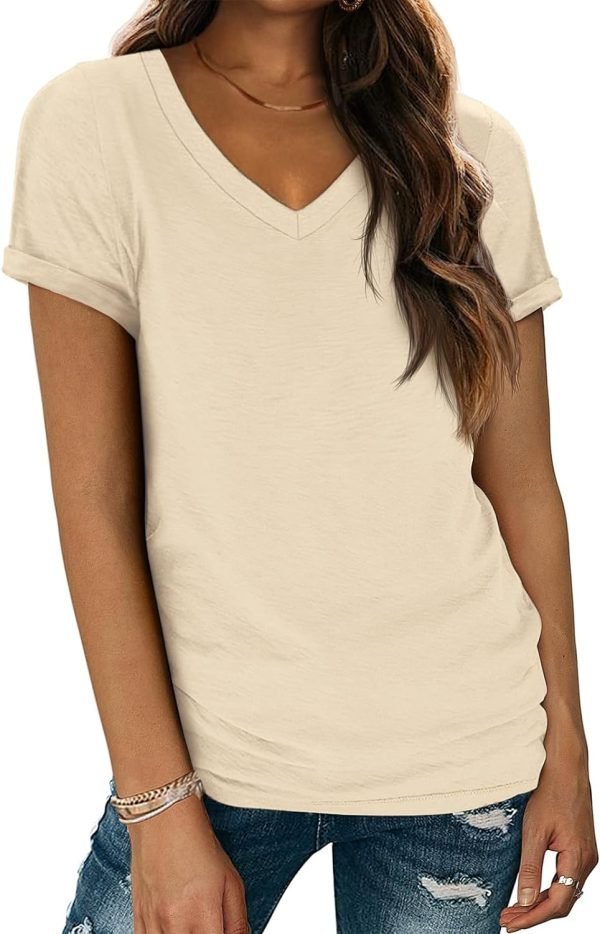 T Shirts Short Saonta V Neck Tees for Women Fashion Tops Trendy Lightweight Soft Casual Summer Outfits Clothes 2024