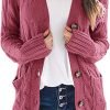 Womens Open Front Cardigan Fashion Button Down Cable Knit Chunky Outwear Coats