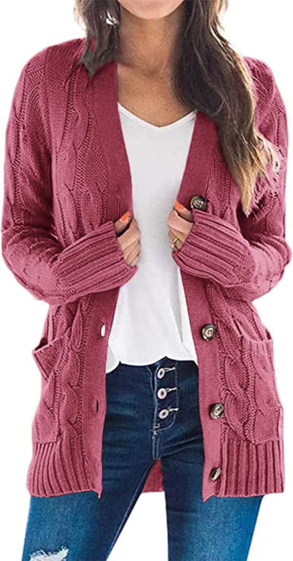 Womens Open Front Cardigan Fashion Button Down Cable Knit Chunky Outwear Coats