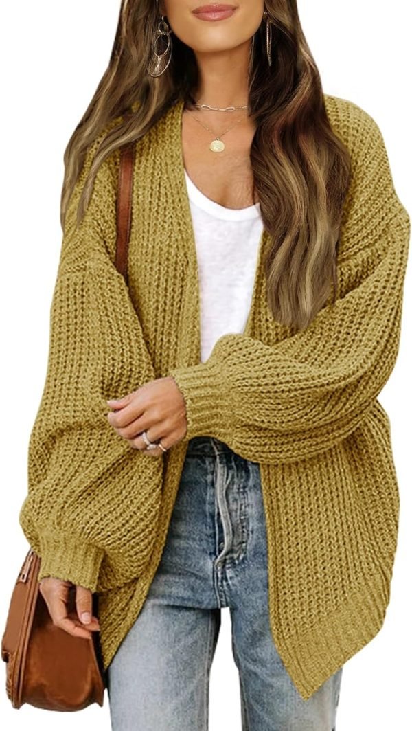 Women's 2024 Fall Open Front Long Lantern Saonta Cardigan Oversized Chunky Outwear with Pocket