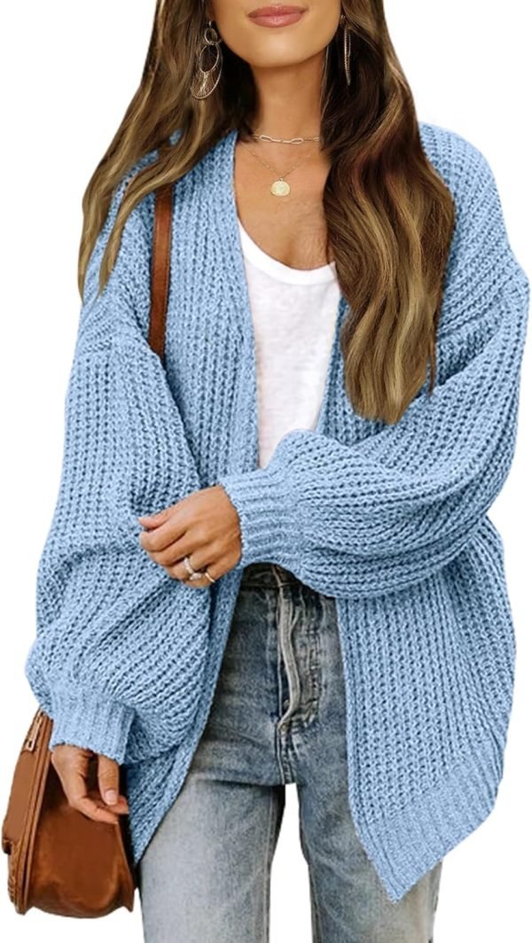 Women's 2024 Fall Open Front Long Lantern Saonta Cardigan Oversized Chunky Outwear with Pocket