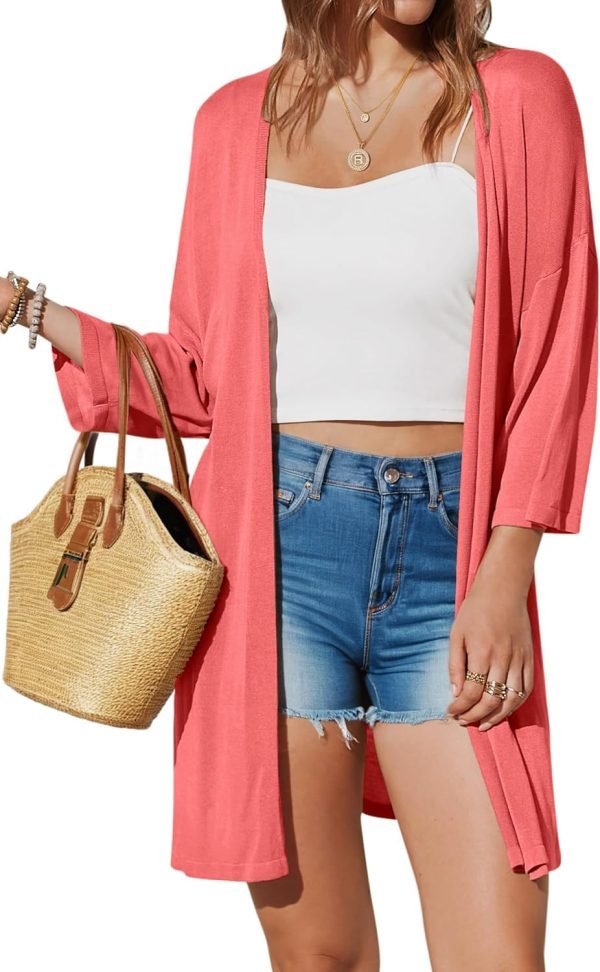 Womens 2024 Casual 3/4 Short Saonta Open Front Cardigan Lightweight Kimono Summer Beach Outfits