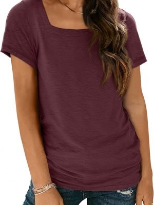 71lUoZgkf5L._AC_SL1500 Womens Tops Casual Spring Summer Tshirts 2024 Short Saonta Square Neck Basic Tee Outfits