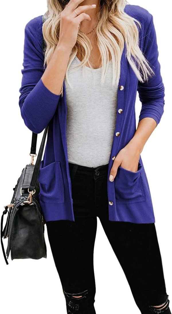 Women's Cardigans Button Down Solid Knit Loose Cardigans with Pockets