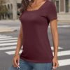 Womens Tops Casual Spring Summer Tshirts 2024 Short Saonta Square Neck Basic Tee Outfits