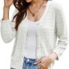 2024 Women's 3/4 Saonta Crochet Knit Button Down Cardigan Cropped Shrug Bolero Lightweight Sweaters Tops