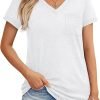 Womens T Shirts Short Saonta V Neck Tops with Pockets Summer Fashion Trendy Soft Casual Comfy Outfits Clothes 2024