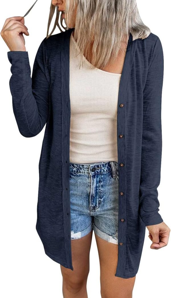 Women's Open Front Lightweight Cardigan Long Saonta Button Down Loose Outwear