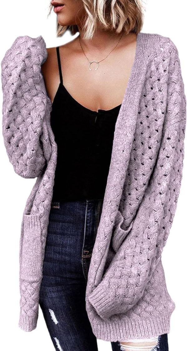 Women's 2024 Fashion Casual Open Front Long Saonta Chunky Cable Knit Cardigans Sweaters Outerwear Coats with Pockets