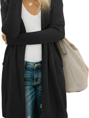 71mQbBJ7ZvL._AC_SL1500 Women's Open Front Cardigan Shirt with Pockets Long Saonta Lightweight Coat