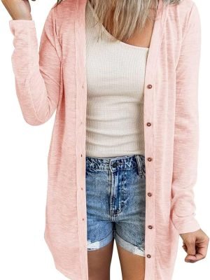 71mT-6DHwoL._AC_SL1500 Women's Open Front Lightweight Cardigan Long Saonta Button Down Loose Outwear