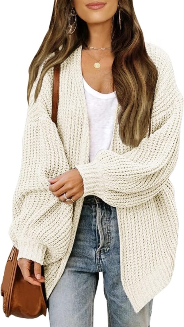 Women's 2024 Fall Open Front Long Lantern Saonta Cardigan Oversized Chunky Outwear with Pocket