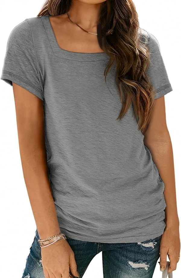 Womens Tops Casual Spring Summer Tshirts 2024 Short Saonta Square Neck Basic Tee Outfits