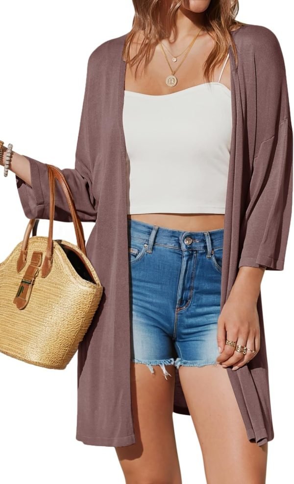 Womens 2024 Casual 3/4 Short Saonta Open Front Cardigan Lightweight Kimono Summer Beach Outfits