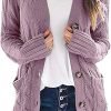 Womens Open Front Cardigan Fashion Button Down Cable Knit Chunky Outwear Coats