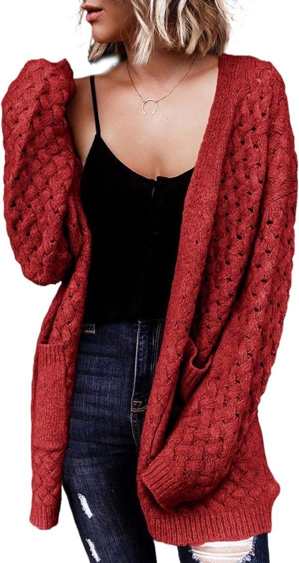 Women's 2024 Fashion Casual Open Front Long Saonta Chunky Cable Knit Cardigans Sweaters Outerwear Coats with Pockets