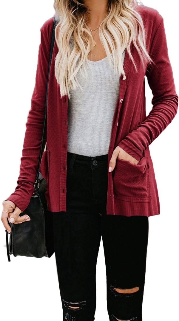 Women's Cardigans Button Down Solid Knit Loose Cardigans with Pockets