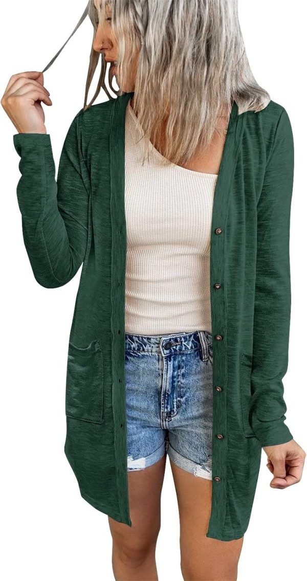 Women's Open Front Lightweight Cardigan Long Saonta Button Down Loose Outwear