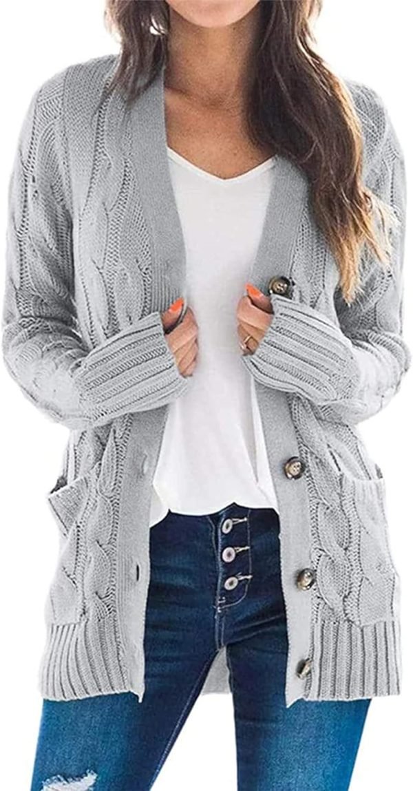 Womens Open Front Cardigan Fashion Button Down Cable Knit Chunky Outwear Coats