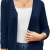 2024 Women's 3/4 Saonta Crochet Knit Button Down Cardigan Cropped Shrug Bolero Lightweight Sweaters Tops