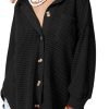 Womens Waffle Knit Shacket Jacket Casual Long Saonta Button Down Shirts Dressy Blouses Tops
