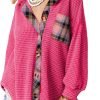 Womens Waffle Knit Shacket Jacket Casual Long Saonta Button Down Shirts Dressy Blouses Tops